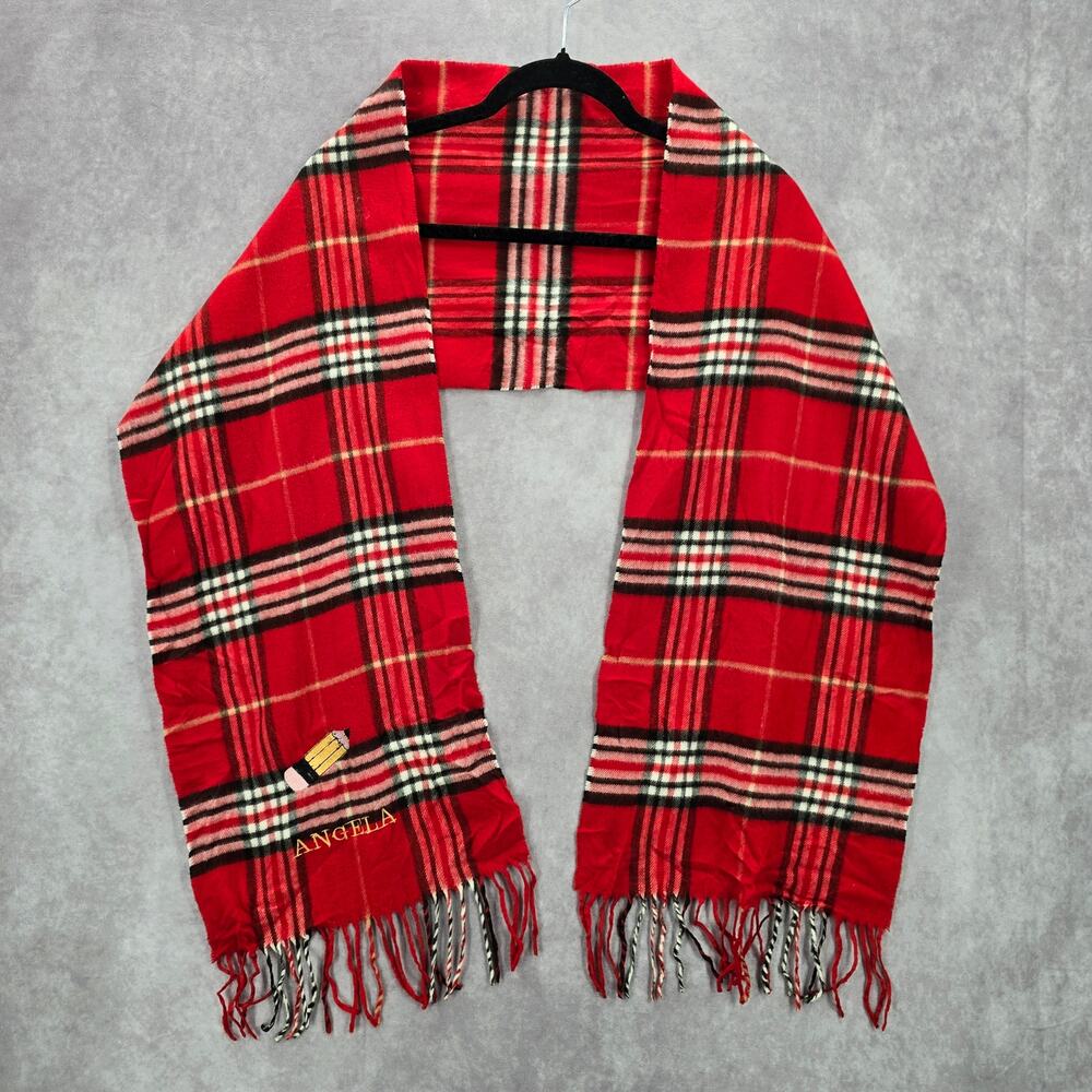 Cashmink Red Plaid Tartan Fringe Wrap Angela Pencil Patch Shawl Scarves Scarf‎